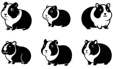 Cute Black and White Guinea Pig Silhouettes