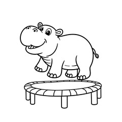 Happy hippo jumping on a trampoline in a playful illustration  