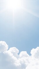 A Vista of Azure: Skyward Gaze into a Dreamy Tapestry of Clouds and Sunlight, A Symphony of Serenity and Beauty in the Heavens Above