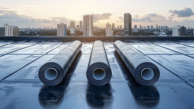 Epdm rubber roofing material on urban rooftops, offering durable waterproofing for construction.