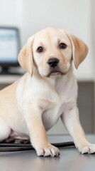 Adorable Labrador Retriever Puppy: A Close-Up Portrait of Cuteness and Innocence