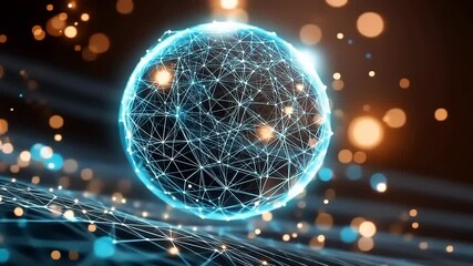 Abstract futuristic digital technology background with glowing neon sphere animation - Powered by Adobe