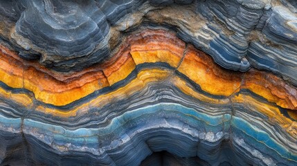 Colorful geological formations in layered rock.