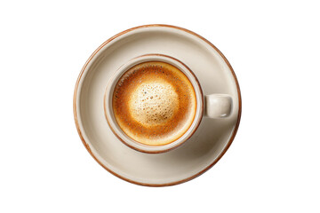 PNG Top view of espresso coffee cup with frothy crema on saucer