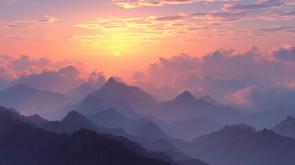 Fototapeta premium Breathtaking Sunrise Over Misty Mountains During Golden Hour
