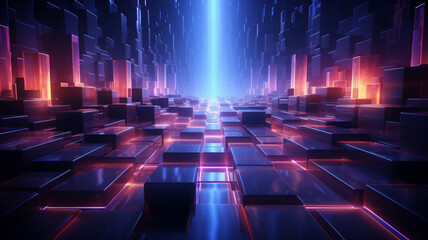 3d render abstract neon geometric background Stage