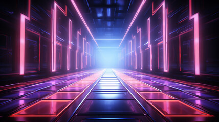 3d render abstract neon geometric background Stage