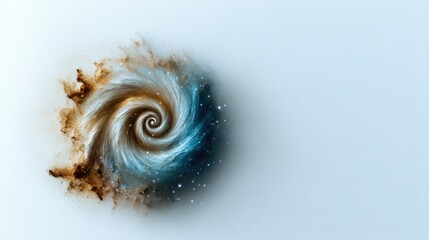 Obraz premium A stunning swirl of colors forms a galaxy in deep space, showcasing bright blues, earthy tones, and twinkling stars. The cosmic scene captures the beauty of the universe and its mysteries.