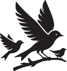 Silhouettes of flying birds representing freedom and nature in a simple black vector design