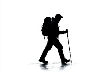 Man hiking with a walking stick silhouette