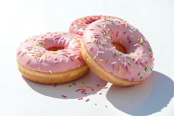 Delicious Pink Sprinkled Donuts A Sweet Treat Overhead Shot
