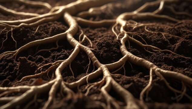 Ra&iacute;ces extendi&eacute;ndose por la tierra. 