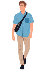 Adventurous Man Walking with Backpack Embarking on Exploration Journey Through Nature Trails