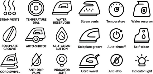Fototapeta premium Icons for home appliance functions and features in black and white design
