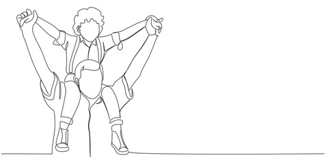 Fathers day line art style vector illustration, father and son line art illustration