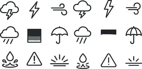 Weather symbol illustration featuring rain, wind, and lightning icons