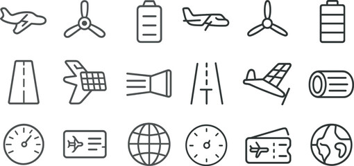 Aviation and travel icons collection for transportation and navigation design