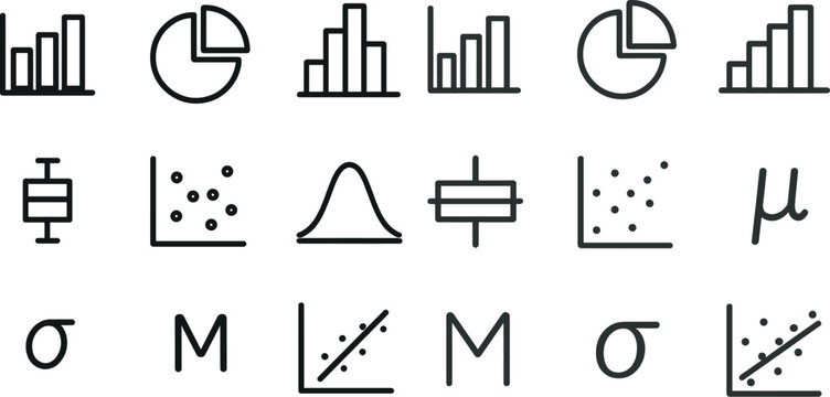 Statistical and mathematical icon collection for data analysis and presentation