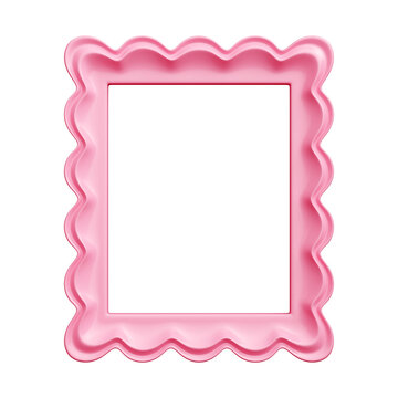 Scallop frame 3d pink border exhibits shell-reminiscent wavy shape. Curling ripples craft decorative rectangular perimeter. Enchanting womanly detail provides whimsical flair for greetings or invites.