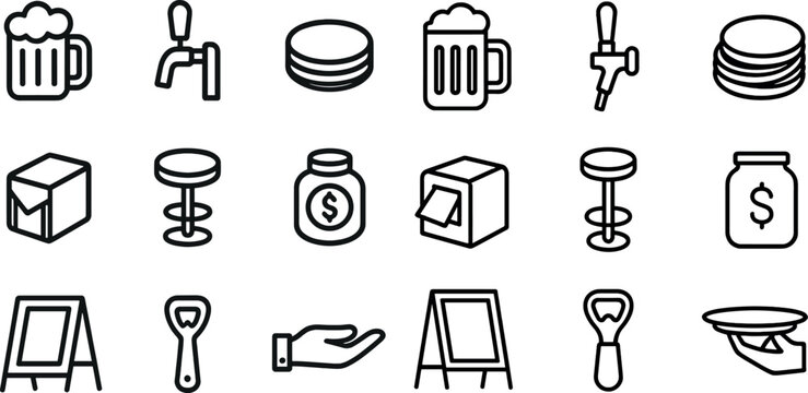 Beer and bar icons for menu design and marketing