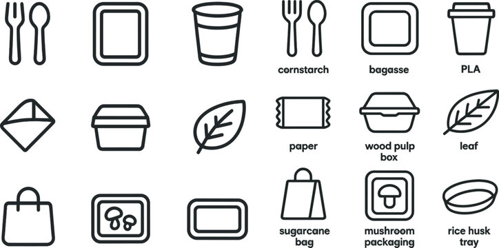 Icons of eco-friendly packaging solutions for sustainable living designs