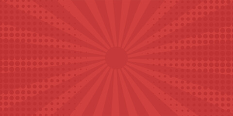 Red comic sunburst effect background with halftone. pop art comic-style vector background. Suitable for templates, sale banners, events, ads, web and pages