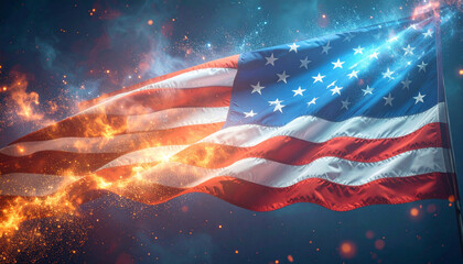 Futuristic evolving American flag . Independence Day concept. Generated Image