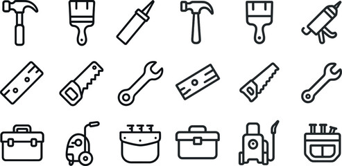 Construction and repair tools icon set for design projects