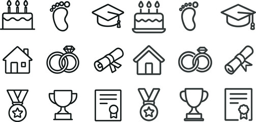 Celebration and achievement icons for events and academic themes