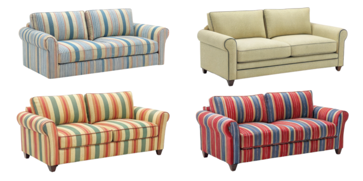 Stylish polyester loveseat sofas in various striped patterns add charm to any living space