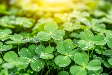 The scene is set with a magical background, complete with clover and raindrops, in a beautiful summer landscape
