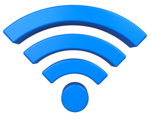 WiFi symbol, radiating, blue