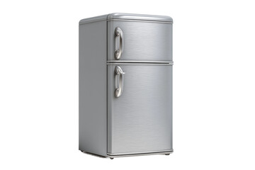 PNG Sleek silver retro-style refrigerator with double doors and vintage handles