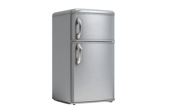 PNG Sleek silver retro-style refrigerator with double doors and vintage handles