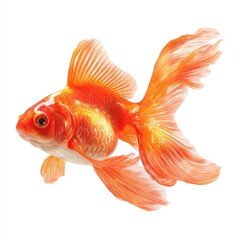 Vibrant Orange Goldfish Swimming Gracefully Isolated on White Background Perfect for Aquarium or Pet Theme Designs