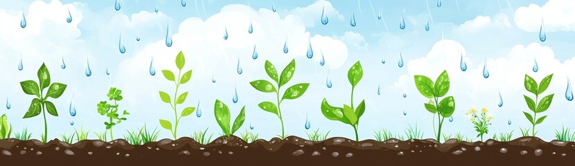 Fototapeta premium Banner proclaiming that young plants thriving on the ground during rainstorms save lives