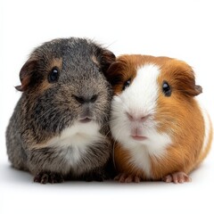 Fototapeta premium Adorable Guinea Pigs Posing Together Close Up Studio Shot White Background Two Cute Pets