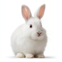 Obraz premium Adorable White Rabbit Sitting Studio Shot Fluffy Pet Bunny Easter Animal