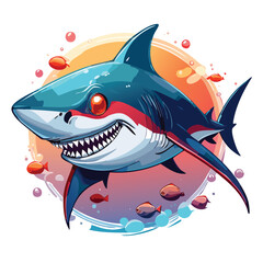 Portrait of a shark cat with fluid colors dripping in background.horizontal, no people, color image, illustration, animal themes, full length, biology, shark, aggression, death, dinosaur, extinct, mot