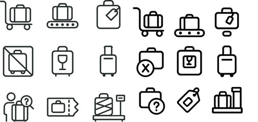 Travel and luggage icon set for transportation and baggage design