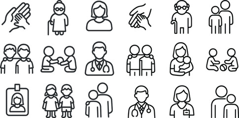 Human connection and medical care icons for community and healthcare designs