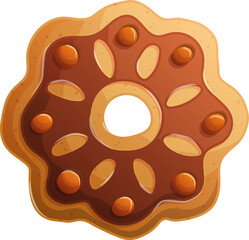 Delicious Chocolate Donut Illustration with Caramel Topping and Almond Decoration.