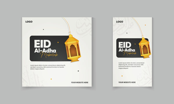 Eid Al Adha Mubarak Islamic festival social media post and story design with Islamic lantern vector