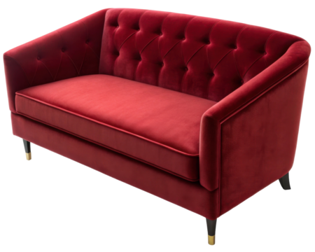 Luxurious velvet loveseat sofa with elegant tufting and rich red color adds charm to any space