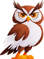 Cartoon Illustration of an Angry Owl Standing on White Background, vector drawing.