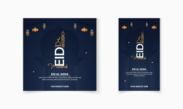 Eid Al Adha Islamic festival social media post and story design, Eid Mubarak with lantern vector