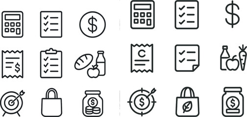 Financial and grocery icons for budgeting and shopping designs