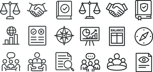 Business and legal icons for professional design and analysis projects