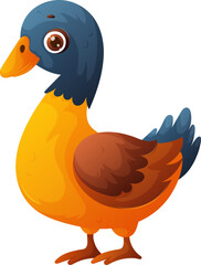 Cartoon Duck Illustration with Blue Head, Orange Body, and Brown Details.