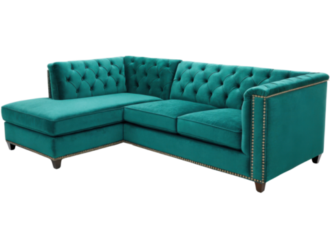 Luxurious velvet sectional sofa with elegant tufting and stylish nailhead trim enhances any
